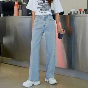 Casual Wide Leg Jeans Light Wash Blue